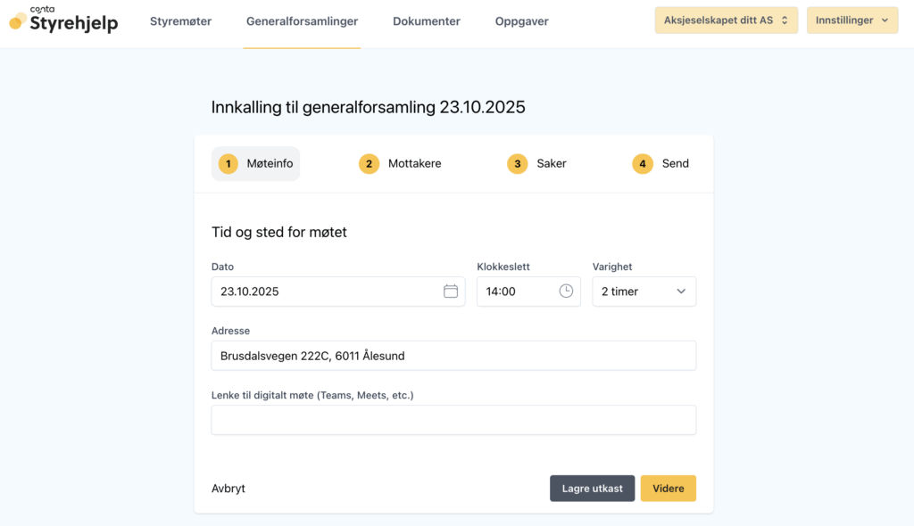 Lag innkalling til generalforsamling