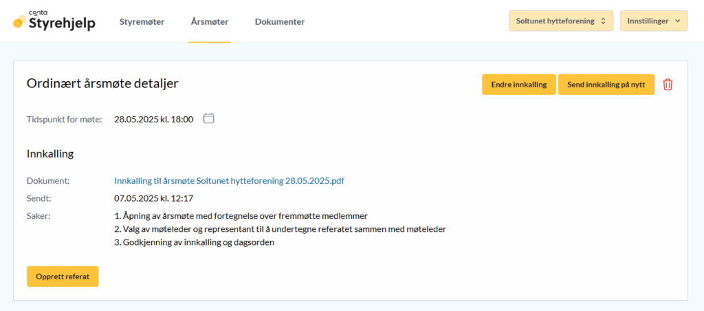 ordinært årsmøte detaljer