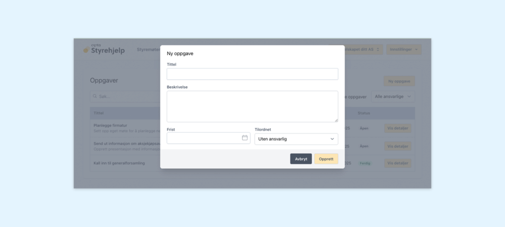 ny oppgave styrehjelp