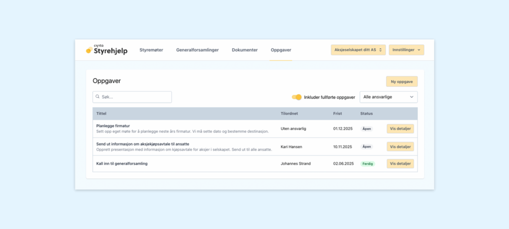 oppgaver styrehjelp